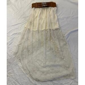 No Boundaries Boho Lace Midi Skirt Cream Floral Elastic Waist M cottagecore